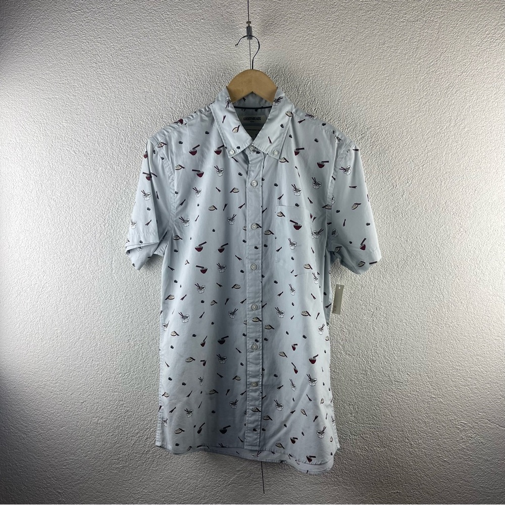 Good Threads l S Men's Novelty Print Chinese Takeout Noodles Sushi Poplin Shirt